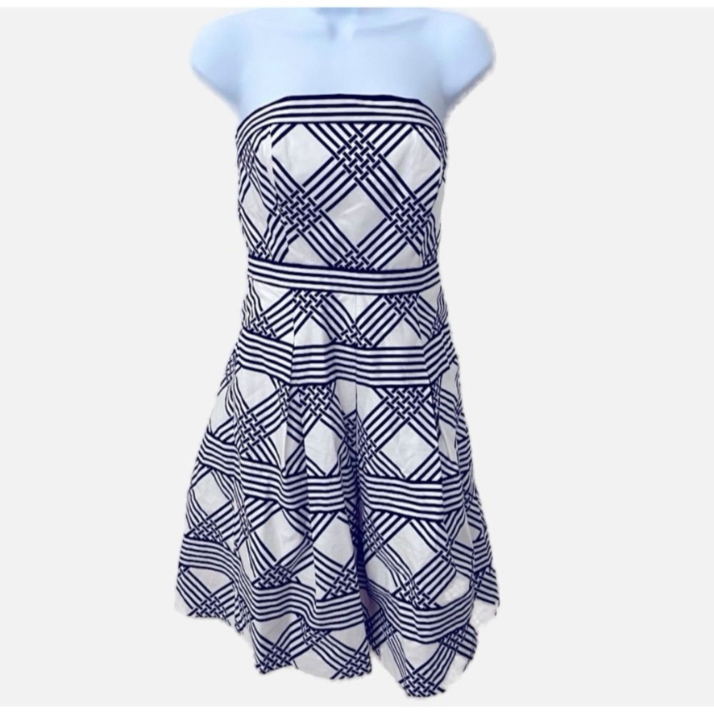 White House Black Market, Lattice Print, Pleated, Fit and Flare, Strapless Dress